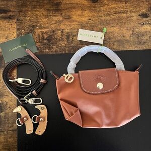 Cognac Longchamp Le Pliage Original Pouch with Handle